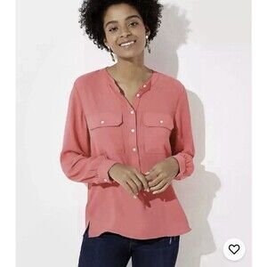 Loft Geranium Henley Long Sleeve Pocket Lightweight Utility Blouse Women 20 Plus